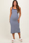 Navy Striped Knit Sleeveless Maternity Midi Dress