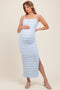 Light Blue Ruffle Tiered Fitted Maternity Maxi Dress