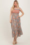 Olive Paisley Shoulder Tie Smocked Maxi Dress
