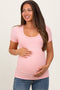 Light Pink Ribbed Scoop Neck Short Sleeve Maternity Top