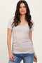 Light Taupe Ribbed Scoop Neck Short Sleeve Top