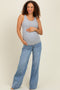 Blue Front Seam Wide Flare Leg Maternity Jeans