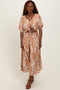 Camel Brushstroke Print Cutout Midi Dress