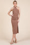 Mocha Halter Tied Criss-Cross Ribbed Midi Dress