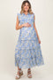 Blue Floral Print Chiffon Tiered Maternity Maxi Dress