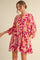 Fuchsia Print 3/4 Balloon Sleeve Dress