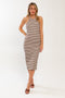 Taupe Striped Halter Neck Midi Dress