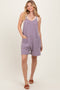 Purple Solid Ribbed V-Neck Sleeveless Front Pocket Romper