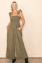 Olive Ruffle Strap Smocked Wide Leg Jumpsuit
