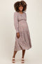Taupe Floral Smocked Bubble Sleeve Maternity Midi Dress