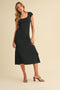 Black/Ivory Short Cap Sleeve Tie Back Sweater Midi Dress