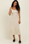 Cream/Black Short Cap Sleeve Tie Back Sweater Midi Dress