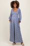 Blue Floral Long Sleeve Wide Leg Maternity Jumpsuit