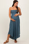Dark Teal Strapless Smocked Tulip Leg Maternity Jumpsuit