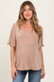 Mocha Relaxed Ruffle Detail Short Sleeve Maternity Top