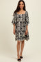 Black Printed Tie Back Contrast Trim Dress