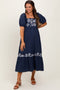 Navy Embroidered Floral Square Neck Maternity Maxi Dress