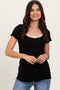 Black Ribbed Short Sleeve Top