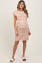 Camel Striped Knit Sash Tie Maternity Dress