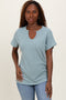 Mint Green Ribbed Notched Neckline Top