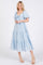 Light Blue Cinched Front Tie Puff Sleeve Midi Dress