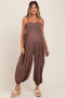 Mocha Smocked Button Front Shoulder Tie Maternity Jumpsuit