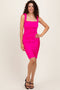 Hot Pink Square Neck Ruched Midi Dress