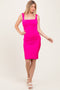 Hot Pink Square Neck Ruched Maternity Midi Dress