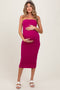 Magenta Fitted Tube Knit Maternity Midi Dress