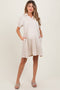 Cream Textured Maternity Polo Dress