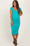 Jade Ribbed Wide Neckline Fitted Maternity Midi Dress