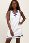 White Sleeveless Border Detail V-Neck Mini Dress