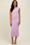 Light Pink Scalloped Ribbed Knit Sleeveless Midi Dress
