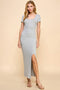 Heather Gray Short Sleeve Scoop Side Slit Dress
