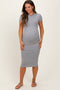 Gray Asymmetrical Ruched T-Shirt Maternity Dress