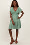 Light Olive Floral Smocked V-Neck Mini Dress