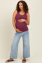 Light Blue Front Seam Cropped Wide Leg Maternity Jeans