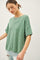 Green Knit Drop Shoulder Short Sleeve Top