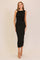 Black Textured Shoulder Detail Midi Dress