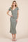 Olive Short Sleeve Side Button Ribbed Midi Dress