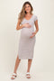 Taupe V Neck Mineral Wash Side Slit Maternity Midi Dress