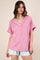 Pink Ribbed Raw Hem Short Sleeve Top