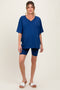 Light Navy Oversized V-Neck Biker Short Maternity Set