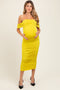 Lime Off Shoulder Draped Ruched Maternity Midi Dress