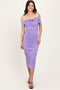 Lavender Knotted Off Shoulder Ruched Midi Dress