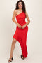 Red One Shoulder Asymmetrical Ruffle Dress