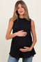 Black Ruffle Mock Neck Maternity Sleeveless Blouse