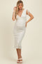 Cream Floral V-Neck Shoulder Tie Maternity Midi Dress