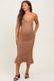 Mocha Lace Overlay Sweetheart Neckline Maternity Midi Dress