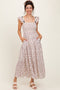 Red Floral Bow Trim Lace Detail Smocked Maxi Dress